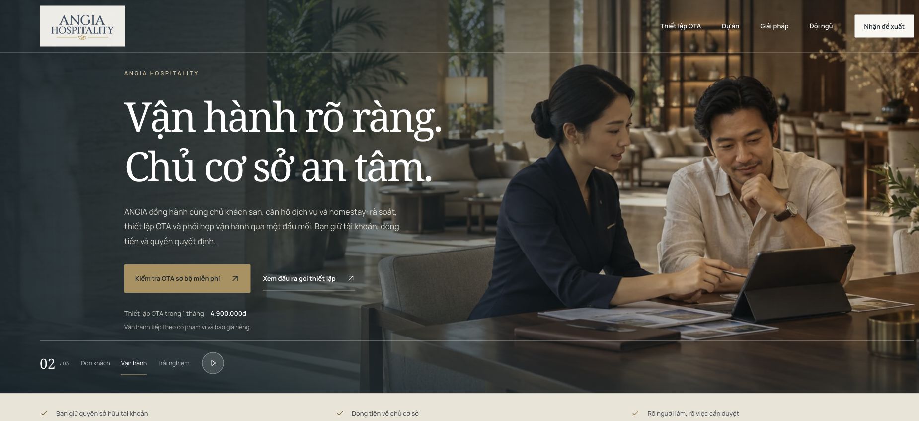 Ảnh chụp website ANGIA Hospitality.