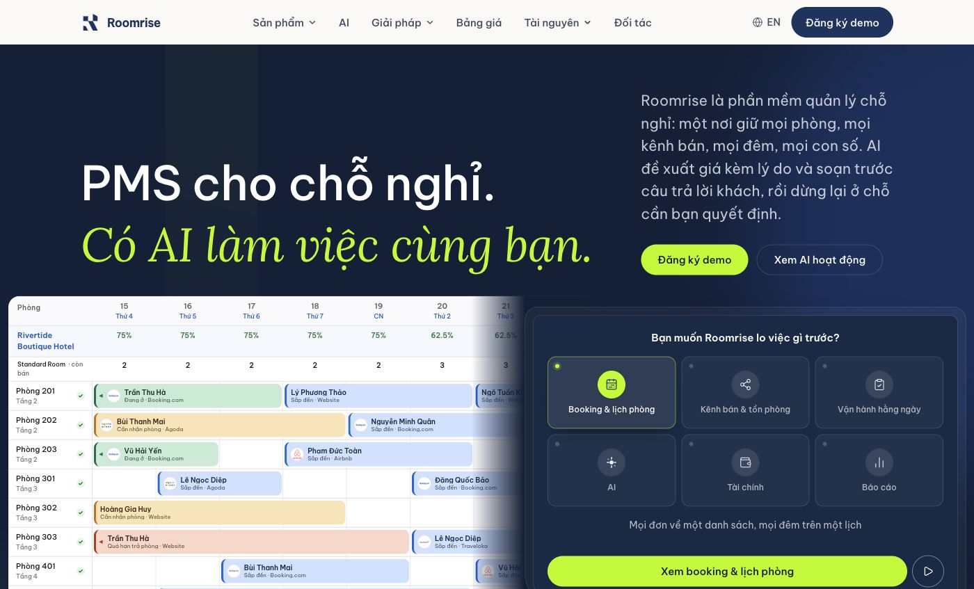 Ảnh chụp website sản phẩm Roomrise.