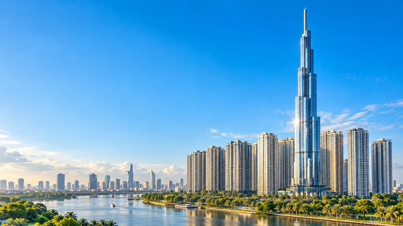 Phối cảnh AI Landmark 81 và cảnh quan ven sông Sài Gòn