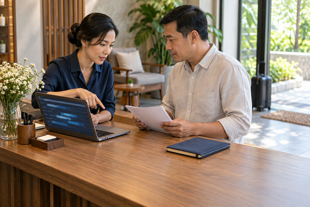 Minh họa chuyên gia rà soát hoạt động cùng chủ cơ sở